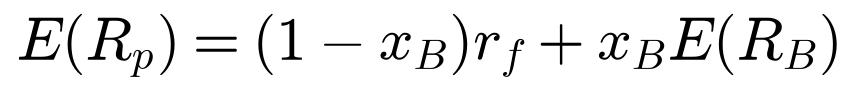 E of R_p equals (1 minus x_B) r_f plus x_B E of R_B