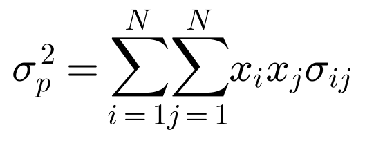 sigma squared p equals double sum over i and j of x_i x_j sigma_ij