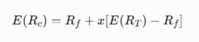 E of R_c equals R_f plus x times, open bracket, E of R_T minus R_f, close bracket
