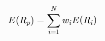 E of R_p equals the sum over i of w_i times E of R_i